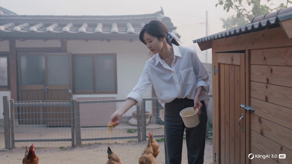 Adult keeper and six chickens at a secure backyard coop
