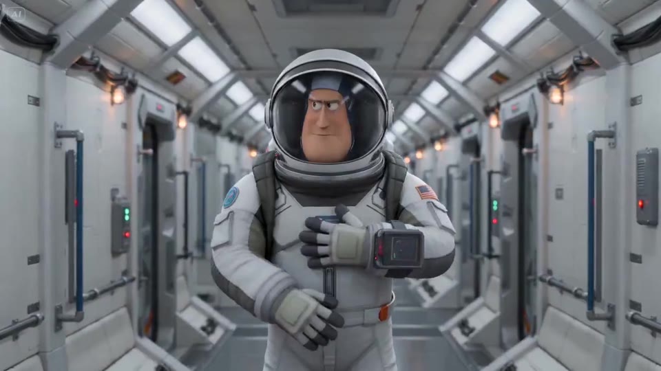 Tethered adult technician in an inflated fictional training suit