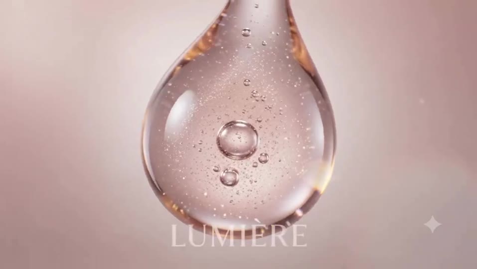 Unbranded frosted skincare bottle in a pale pink droplet studio