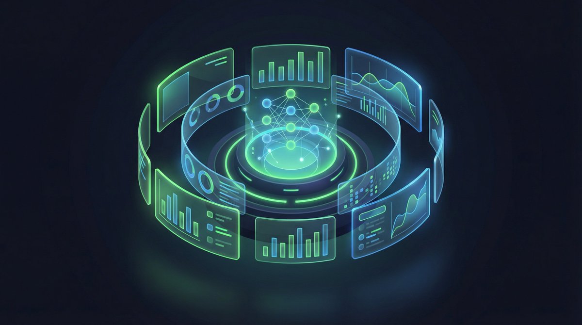 Náhled obrázku neonové izometrické karty technologie budoucnosti s technologickým modulem, izometrickou kompozicí, tmavým neonovým stylem a znovupoužitelnou strukturou výstupu.