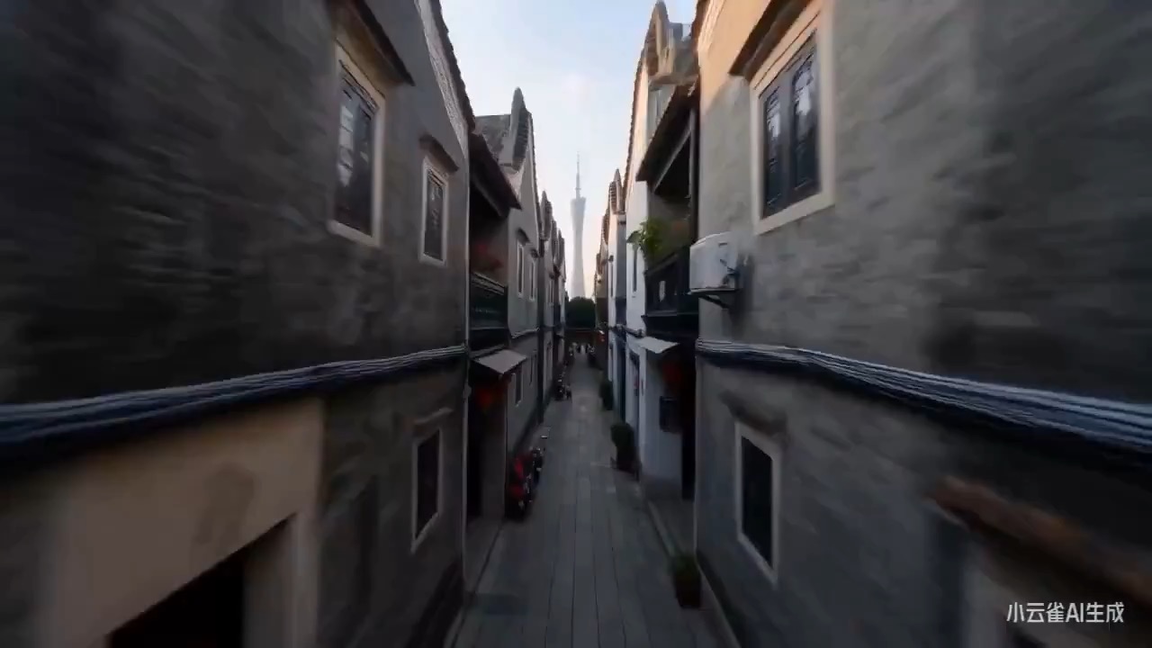 Guangzhou FPV városi videóelőnézete örökségi architektúrával, teaházi gőzzel, Pearl River neonnal és Canton Tower körüli keringéssel.