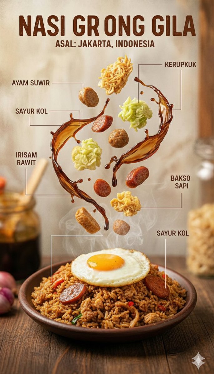 Preview gambar Infografik Mengambang Hidangan Panas Indonesia yang menampilkan subjek, komposisi, arahan gaya, dan struktur output yang dapat digunakan ulang.