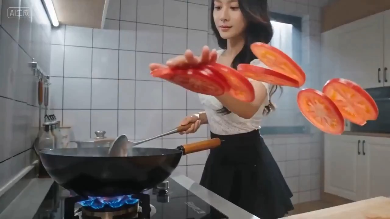 พรีวิว slow motion cooking action พร้อมการจัดการวัตถุดิบและแสงครัวโทนอุ่น