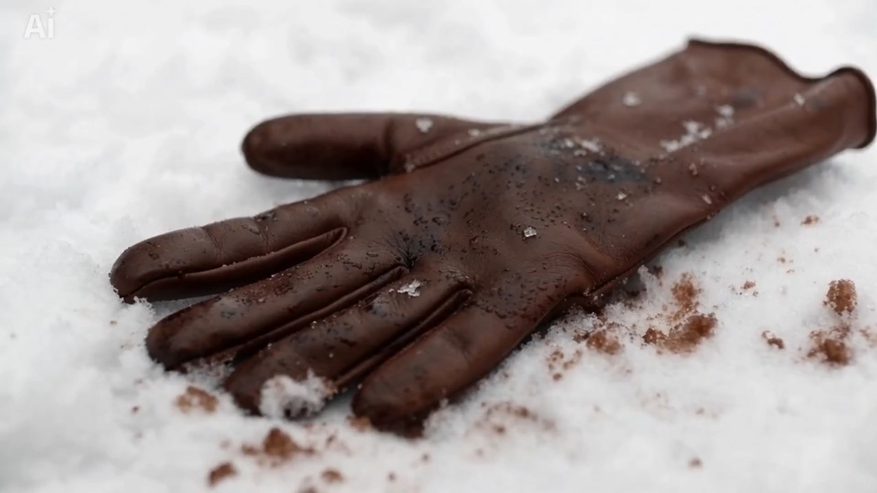 Náhled videa se zasněženým beatem thrillerového traileru, který ukazuje padající sníh, odhalení stopy, zdrženlivou kameru a napjatý závěrečný obraz.