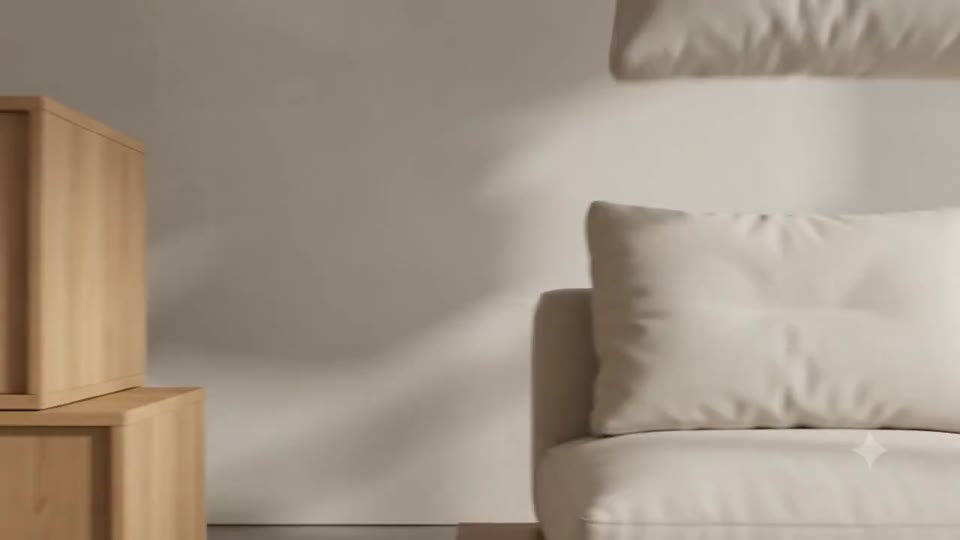 Original neutral lounge with balanced furniture and clear circulation