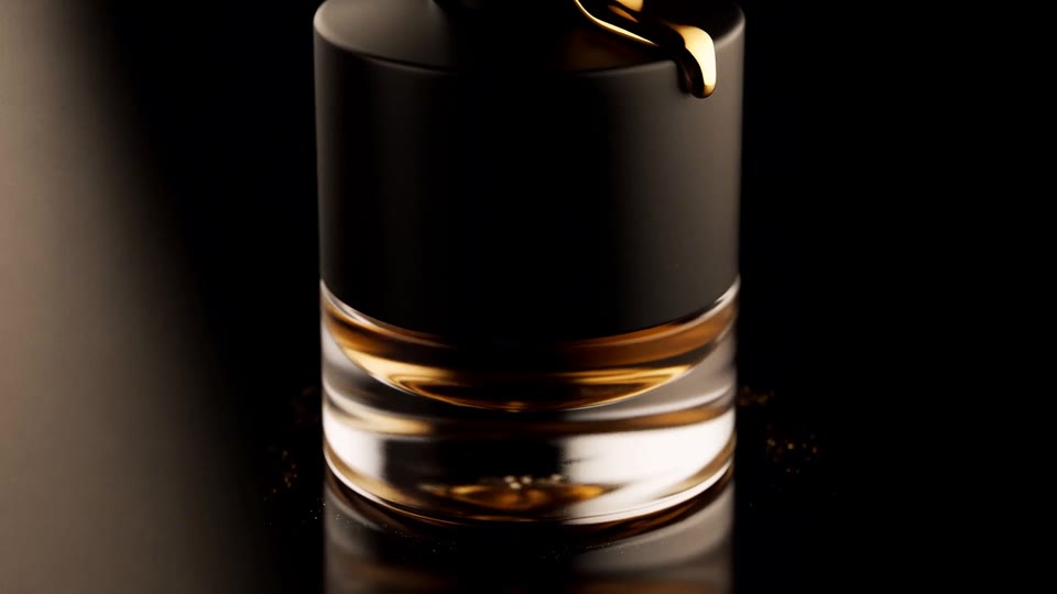 Original matte-black fragrance bottle with liquid-gold drop