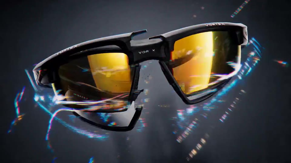 Original black rounded-rectangle glasses with gray lenses on a cobalt tabletop