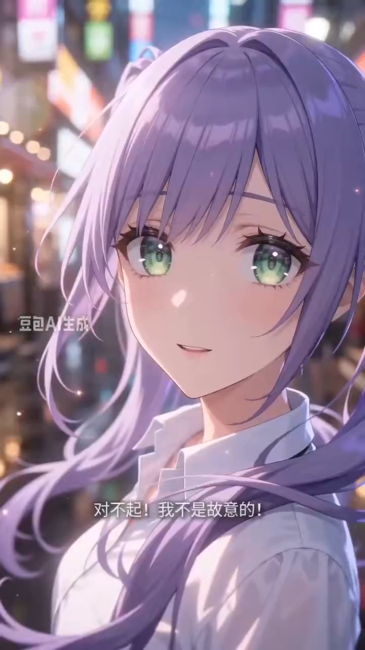 Pratinjau video jalan anime hangat dengan karakter berambut ungu yang menoleh ke belakang dan target pembersihan subtitle di dekat bagian bawah frame.