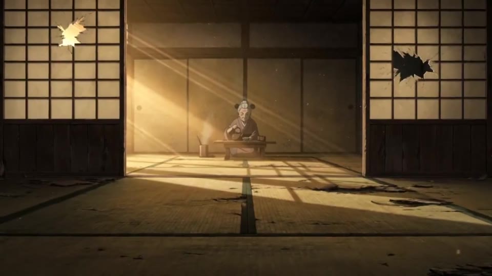 Elder, tea setting, and fictional tatami-room visual